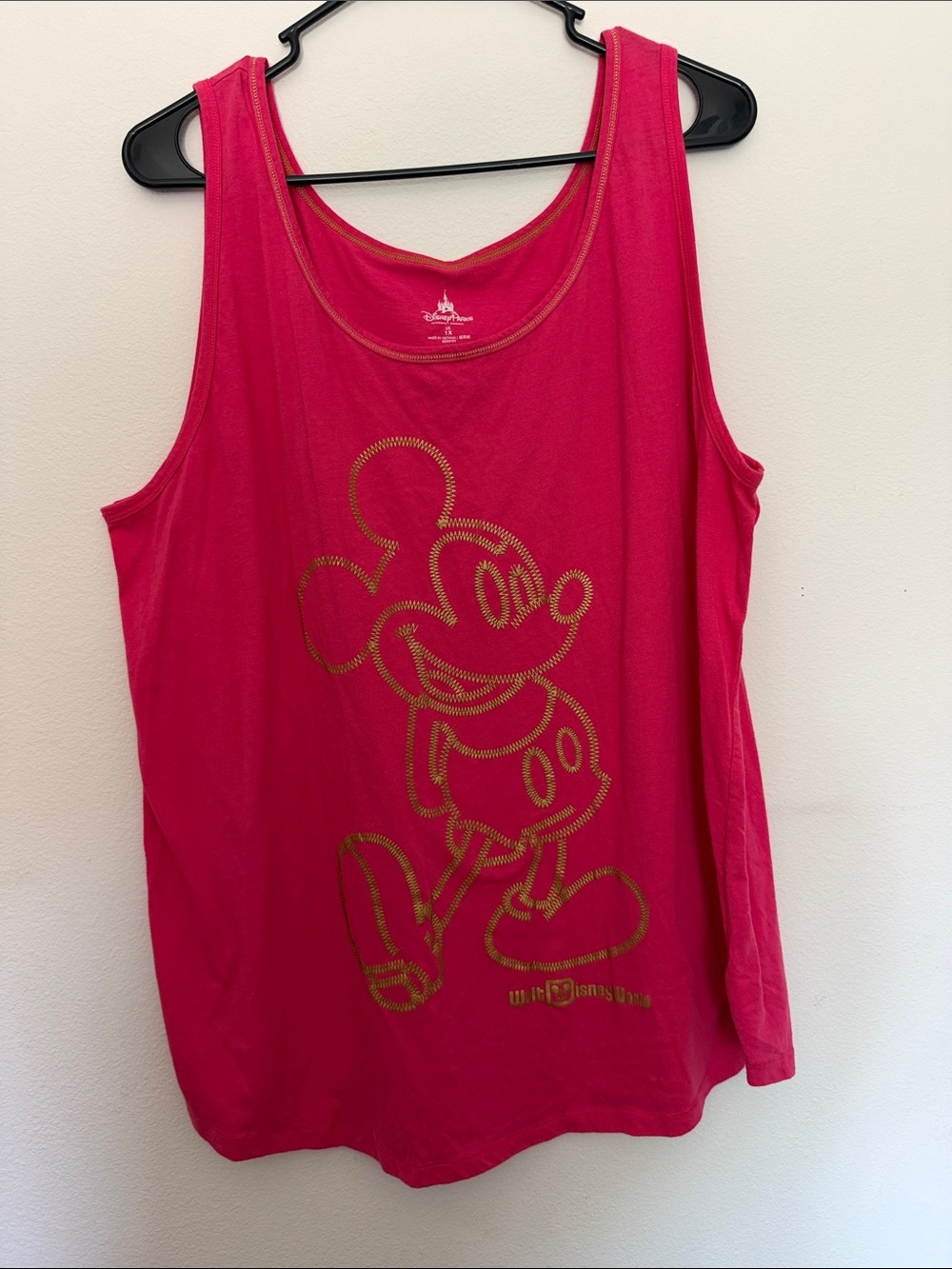 Disney Parks Hot Pink Mickey Mouse Graphic Tank with Gold Stitching Imprint